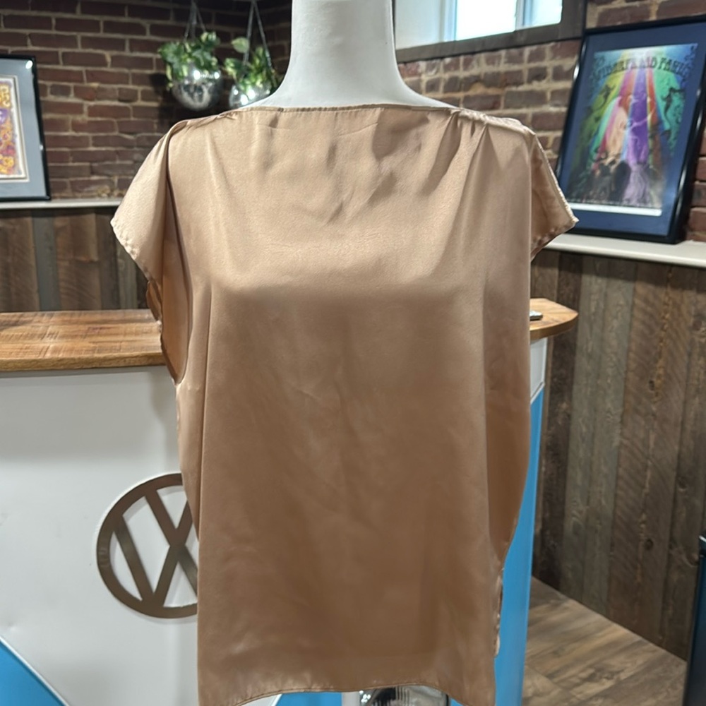 Eby rose gold satin blouse, size S/M
